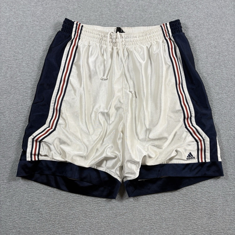Vintage Adidas Dazzle Basketball Shorts Mens L White Navy Red 3 Stripe Y2K 2003